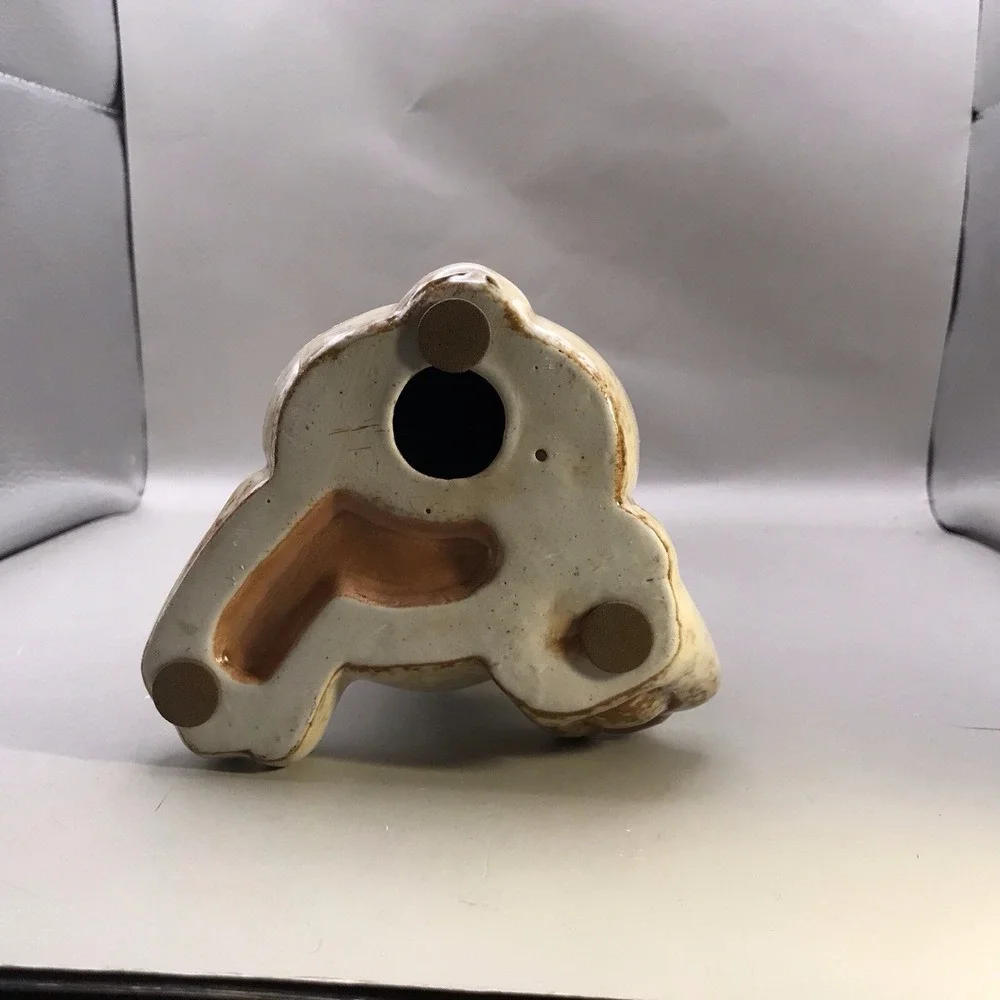 Stoneware Pottery Bunny Rabbit Figurine Wearing A Hat - Natural Color - 10